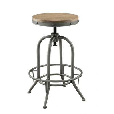 Round Adjustable Bar Stool with metal base, Brown, Set of 2