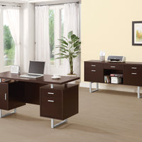 Double Pedestal Office Desk With Metal Sled Legs, Brown