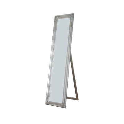 Standing Mirror with Decorative Design, Silver