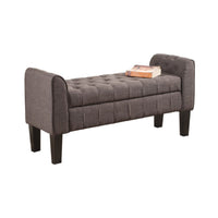 50 Inch Wooden Tufted Storage Ottoman with Armrests, Gray