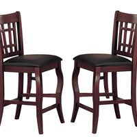 Wooden Counter Height Chair With Designer Back, Set of 2, Cherry Brown