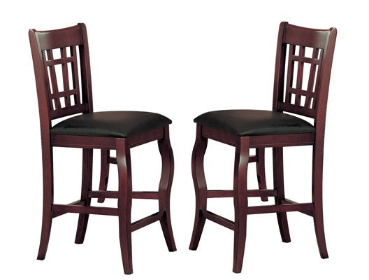 Wooden Counter Height Chair With Designer Back, Set of 2, Cherry Brown