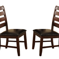Wooden Dining Chair With Ladder Back Design, Set of 2, Dark Brown