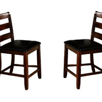 Ladder Back Wooden Pub Chair With Footrest, Set of 2, Dark Brown