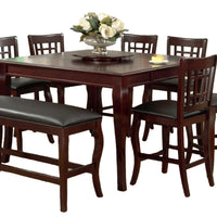 Wooden Counter Height Table with Lazy Susan, Cherry Brown