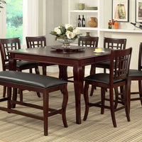 Wooden Counter Height Table with Lazy Susan, Cherry Brown