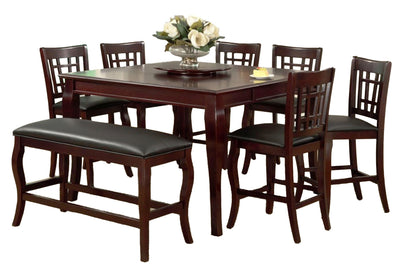 Wooden Counter Height Table with Lazy Susan, Cherry Brown