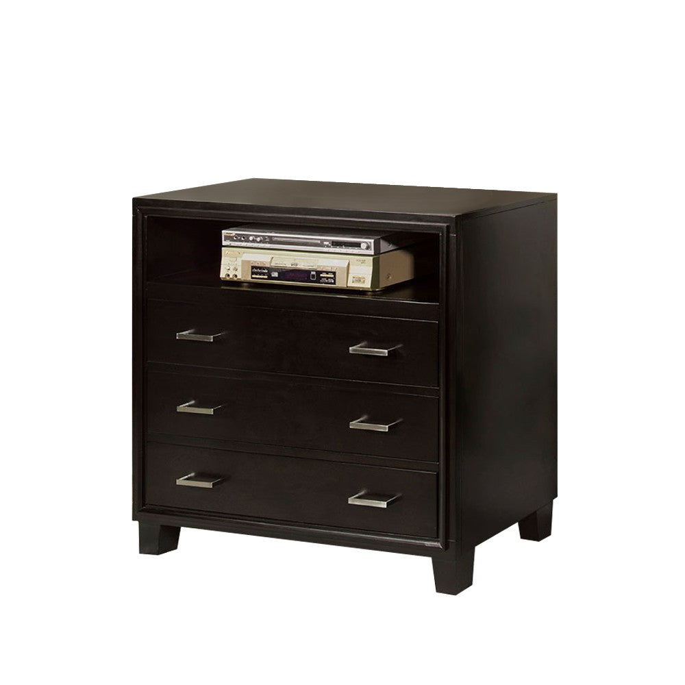 3 Drawer And 1 Open shelved Contemporary Media Chest, Espresso Brown