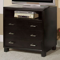 3 Drawer And 1 Open shelved Contemporary Media Chest, Espresso Brown