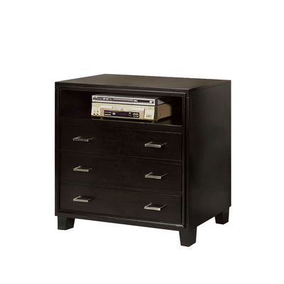 3 Drawer And 1 Open shelved Contemporary Media Chest, Espresso Brown