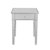 Mirrored Accent Table With Single Drawer, Silver