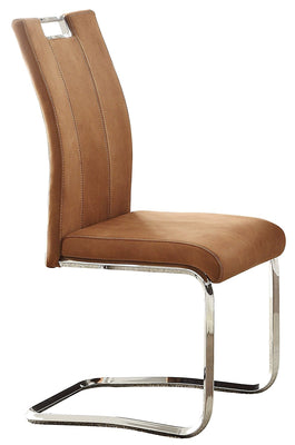 Metal & Leather Side Chair with Handle, Camel Brown, Set Of 2