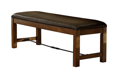 Wood & Leather Bench with Turnbuckle, Burnished Brown-Dark Brown
