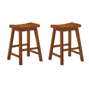 Wooden 24" Counter Height Stool with Saddle Seat, Oak Brown, Set Of 2