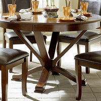 Wooden Round Dining Table with Curved legs, Cherry Brown