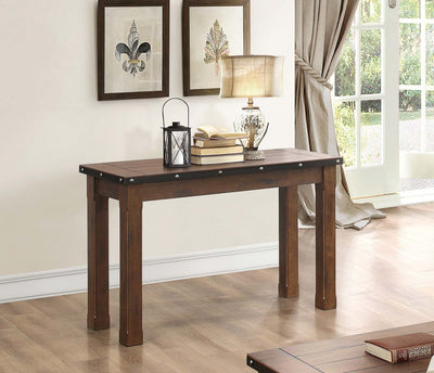 Wooden Sofa Table with Rivet Banding, Burnished Brown