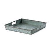 Square Galvanized Metal Tray With Handle, Gray