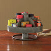 Galvanized Lazy Susan Organizer With 6 Pockets, Gray