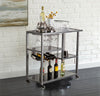 Bar Cart Gunmetal Gray Finish with Black Tempered Glass