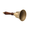 Handcrafted Brass 9 inch Hand Bell With Wooden Handle, Gold and Brown