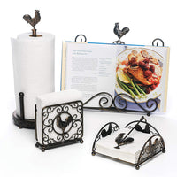 Antique Metal Cook Book Holder-Stand With Rooster, Bronze