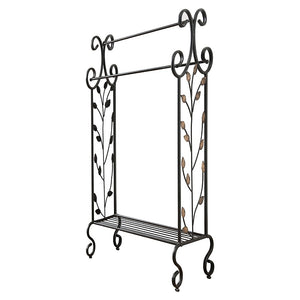 Gold Leaves Metal Towel Rack Stand With Shelf, Black