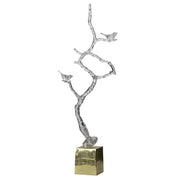 Metal Branch Sculpture On Stand, Silver And Gold