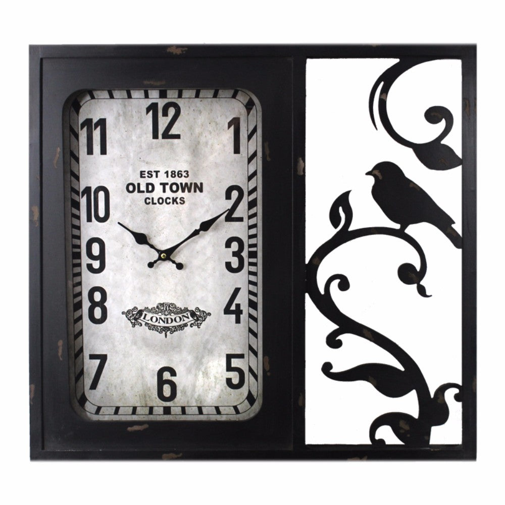 Birdie Wooden Glass Clock,Black