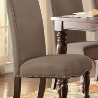 Wood & Fabric Dining Side Chair, Cherry Brown & Beige, Set Of 2