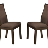Wood & Fabric Dining Side Chair With Curved Back Rest, Set Of 2