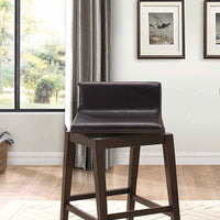Wood & Leather Counter Height Stool With Swivel Mechanism, Brown, Set Of 2