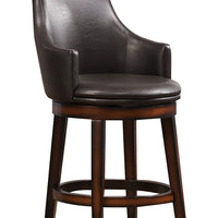 Wood & Leather Counter Height Chair With Swivel Mechanism, Brown & Black, Set Of 2