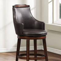 Wood & Leather Counter Height Chair With Swivel Mechanism, Brown & Black, Set Of 2