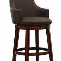 Wood & Fabric Bar Height Chair With Swivel Mechanism, Oak Brown, Set Of 2