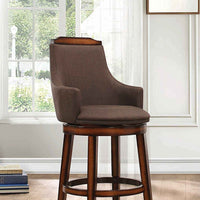 Wood & Fabric Bar Height Chair With Swivel Mechanism, Oak Brown, Set Of 2
