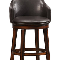 Wood & Leather Bar Height Chair With Swivel Mechanism, Oak Brown & Black, Set Of 2