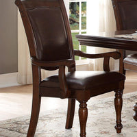 Wooden & Leather Dining Side Arm Chair, Brown, Set Of 2