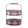 Two Tiered Galvanized Iron Tray, Red And Gray