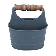 Iron Toilet Caddy With Wooden Handles And Toilette Front, Dark Gray