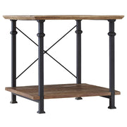 Wood And Iron End Table With XStyle Framing , Brown And Black