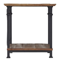 Wood And Iron End Table With XStyle Framing , Brown And Black