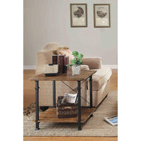 Wood And Iron End Table With XStyle Framing , Brown And Black