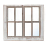 Arched Wooden Framed Window Wall Panel with Inserted Mirror, Distressed White and Clear