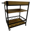 Kitchen Mobile Serving Bar Cart With Shelves And Wine Glass Holder, Brown And Black