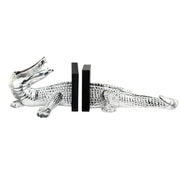 Resin Crocodile Bookends, Set of 2, Silver and Black