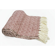 Diamond Pattern Cotton Throw With Fringed Ends, RustIvory