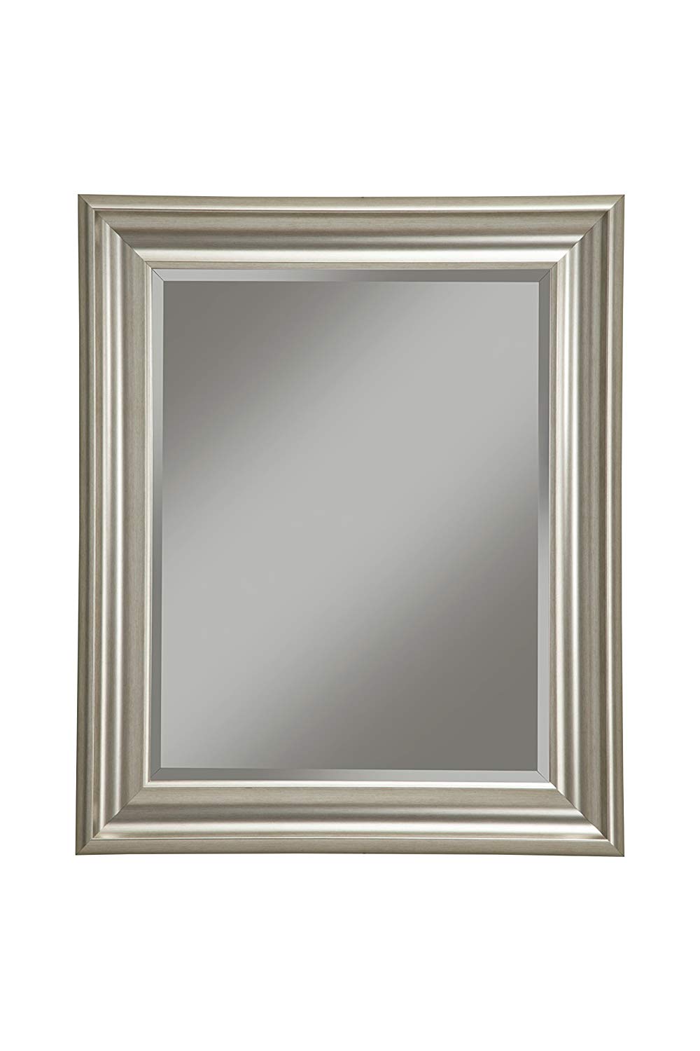 Polystyrene Framed Wall Mirror With Beveled Glass, Champagne Silver