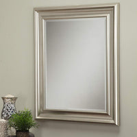 Polystyrene Framed Wall Mirror With Beveled Glass, Champagne Silver