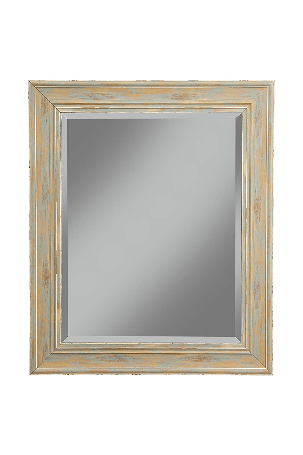 Polystyrene Framed Wall Mirror With Sharp Edges, Antique Turquoise Blue