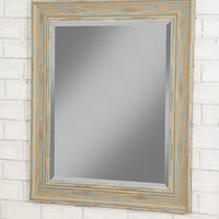 Polystyrene Framed Wall Mirror With Sharp Edges, Antique Turquoise Blue